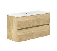 Baikal, Ensemble de Salle de Bain Natura Meuble de Salle de Bain à Fond réduit, avec lavabo en céramique, Distribution Deux tiroirs, Meuble monté, Deux tiroirs sans Miroir. Fond 39 cm 100 cm Nature