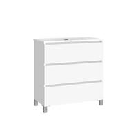 Baikal, Ensemble de Salle de Bain Natura. Meuble de Salle de Bain à Fond réduit, avec lavabo en céramique. Distribution Trois tiroirs. Meuble monté. Trois tiroirs sans Miroir. Fond 39 cm 80 cm Blanc