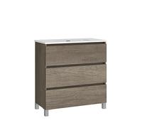 Baikal, Ensemble de Salle de Bain Natura. Meuble de Salle de Bain à Fond réduit, avec lavabo en céramique. Distribution Trois tiroirs. Meuble monté. Trois tiroirs sans Miroir. Fond 39 cm 80 cm