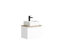Baikal Maia Ensemble de Meubles de Salle de Bain avec lavabo en céramique Meuble Suspendu au Mur Option Miroir et Applique LED Meuble monté sans Miroir Blanc