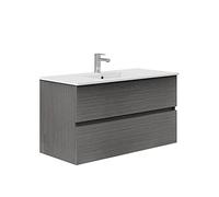 Baikal Meuble de Salle de Bain Deux tiroirs, Suspendu au Mur avec lavabo. Mélamine 16. Meuble monté. Meuble de 100 cm Cendre sans Miroir