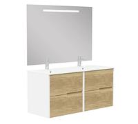 Baikal Meuble de Salle de Bain Gavin, 2 tiroirs, Suspendu au Mur, avec lavabo en céramique, différentes Finitions, livré monté, avec Miroir 120 cm Nature