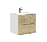 Baikal Meuble de Salle de Bain Gavin, 2 tiroirs, Suspendu au Mur, avec lavabo en céramique, Plusieurs Finitions, livré monté, sans Miroir, 70 cm Nature