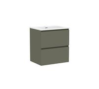 Baikal Meuble de Salle de Bain Klay. Meuble monté avec 2 tiroirs Suspendus avec lavabo. Armoire de Salle de Bain, lavabo en céramique, 60 cm, Vert Mousse.