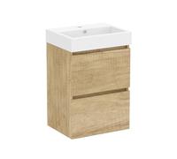 Baikal Meuble de Salle de Bain Mini. Meuble monté avec 2 tiroirs Suspendus avec lavabo. Armoire de Salle de Bain. Lavabo en céramique. 45 cm Nature.