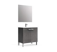 Baikal Meuble de Salle de Bain Neo, Deux Portes, Meuble avec Pieds, différentes Finitions et Dimensions, mélamine 16 mm, Meuble monté, 2 Portes avec Miroir, 80 cm, Cendre