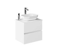 Baikal Meuble de Salle de Bain Onyx, 2 tiroirs, Suspendu au Mur, avec lavabo en céramique, Meuble monté, mélamine 16, Meuble F46 + Haut + lavabo 60 cm, Blanc