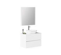 Baikal Meuble de Salle de Bain Onyx, 2 tiroirs, Suspendu au Mur, avec lavabo en céramique, Meuble monté, mélamine 16, Meuble F46 + Dessus + lavabo + Miroir 70 cm Blanc