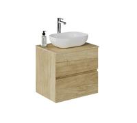 Baikal Meuble de Salle de Bain Onyx, 2 tiroirs, Suspendu au Mur, avec lavabo en céramique, Meuble monté, mélamine 16, Meuble F46 + Haut + lavabo 60 cm Nature
