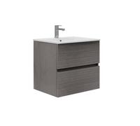 Baikal Meuble de Salle de Bain Onyx. Meuble 60 cm, 2 tiroirs, Suspendu au Mur, avec lavabo en céramique. Finition Ceniza. Meuble monté.