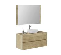 Baikal Meuble de Salle de Bain Onyx. Meuble monté, 2 tiroirs, Armoire murale, lavabo en céramique, Miroir 120 cm Nature.