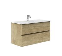 Baikal Meuble de Salle de Bain Onyx Suspendu au Mur, avec lavabo en céramique, différentes Finitions et Dimensions, Meuble monté, 2 tiroirs 90 Nature