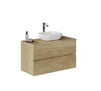 Baikal Meuble de Salle de Bain Suspendu au Mur, avec lavabo de Rechange et Deux tiroirs. Nature 100 x 55 x 46 Mélamine 16 100 x 55 x 46 cm