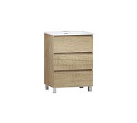 Baikal Meuble de Salle de Bain Trix, Distribution de 3 tiroirs, avec Pieds et lavabo en céramique, mélamine 16 mm. Différentes Dimensions et Finitions Disponibles. Meuble monté