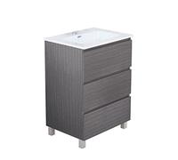 Baikal Meuble de Salle de Bain Trix, Distribution de 3 tiroirs, avec Pieds et lavabo en céramique, mélamine 16 mm. Différentes Dimensions et Finitions Disponibles. Meuble monté