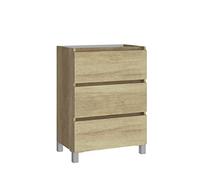 Baikal Meuble de Salle de Bain Trix, Distribution de 3 tiroirs, avec Pieds, mélamine 16 mm. Différentes Dimensions et Finitions Disponibles. Meuble monté