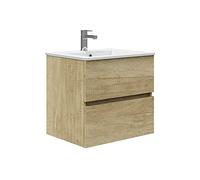 Baikal Meuble de Salle de Bain Trix Fond réduit 39 cm. Meuble 50 cm, 2 tiroirs, Suspendu au Mur, Plusieurs Finitions et mesures. Meuble monté. 2 tiroirs 50 cm Nature
