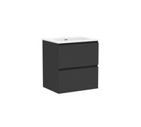 Baikal Meuble de Salle de Bains, Armoire Suspendue avec Vasque en Ceramique, Hauteur 65 cm, Largeur 60 cm, 2 Tiroirs, Finition Noir, Meuble Monte