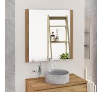 Baikal Miroir de Salle de Bain, Miroir latéral en Bois, Option avec et sans LED. Styles Qui s'adaptent à la Salle de Bain ou à n'importe Quelle pièce de la Maison. 90 x 80 cm latéral en Bois Teck