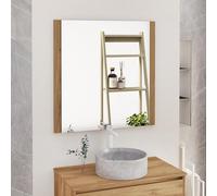 Baikal Miroir de Salle de Bain, Miroir latéral en Bois, Option avec et sans LED. Styles Qui s'adaptent à la Salle de Bain ou à n'importe Quelle pièce de la Maison. 80 x 80 cm latéral en Bois Teck