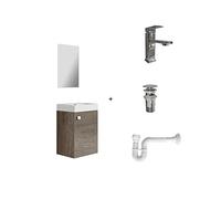 Baikal Pack Solution complète Comprend : Meuble de Salle de Bain, lavabo en céramique, Robinet, Siphon Extensible et vanne de vidange. Meuble assemblé. Livraison Tout-en-Un.