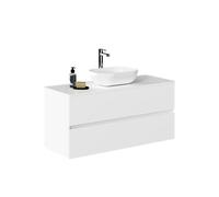 Baikal Salle de Bain Onyx, 2 tiroirs, Suspendue au Mur, avec lavabo en céramique, Meuble monté, mélamine 16, Meuble F46 + Haut + lavabo 120 cm, Blanc