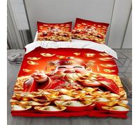 BAIL Housse de Couette 240x260 Dieu De La Richesse Parure de Lit Lingot d'or Microfibre 3 Pièces 3D Imprimée Parures de Lit avec Fermeture éclair Housses de Couettes et 2 Taies d'oreiller 65x65 cm