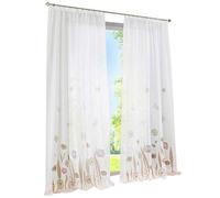 BAILEY JO 1 Panneau Rideau Voilage à Galon Fronceur LxH/150x145CM Impression Fleurs Café et Papillons Décoration de Fenêtre Chambre/Salon/Balcon