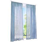 BAILEY JO 1 Panneau Rideau Voilage à Galon Fronceur Semi-Transparent Teinté Bleu LxH/140x225CM avec Motif Vague Décoration de Fenêtre