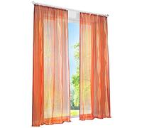 BAILEY JO 1 Panneau Rideau Voilage à Galon Fronceur Semi-Transparent Teinté Orange LxH/140x175CM avec Motif Vague Décoration de Fenêtre
