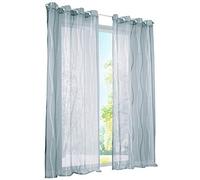 BAILEY JO 1 Panneau Rideau Voilage à Oeillets Semi-Transparent Teinté Gris LxH/140x175CM avec Motif Vague Décoration de Fenêtre
