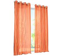 BAILEY JO 1 Panneau Rideau Voilage à Oeillets Semi-Transparent Teinté Orange LxH/140x145CM avec Motif Vague Décoration de Fenêtre