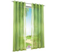 BAILEY JO 1 Panneau Rideau Voilage à Oeillets Semi-Transparent Teinté Vert LxH/140x225CM avec Motif Vague Décoration de Fenêtre