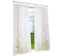 BAILEY JO 1 Panneau Rideau Voilage à Pattes LxH/150x225CM Impression Fleurs Vert et Papillons Décoration de Fenêtre Chambre/Salon/Balcon