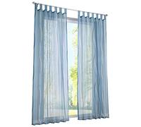 BAILEY JO 1 Panneau Rideau Voilage à Pattes Semi-Transparent Teinté Bleu LxH/140x175CM avec Motif Vague Décoration de Fenêtre