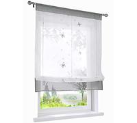 BAILEY JO 1Pc Store Romain Photique Passe Tringle avec Broderie Papillons et Fleurs Décoration de Fenêtre Chambre/Salle de Bain/Balcon (LxH/80x120cm, Gris)