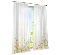 BAILEY JO 1Pièce Rideau Voilage à Galon Fronceur Impression Fleurs Et Papillons Décoration de Fenêtre Chambre/Salon/Balcon (Vert, LxH/150x225)