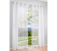 BAILEY JO Lot de 2 Rideaux Voilages Transparents à Oeillets Couleur Unie Blanc LxH/140x225CM en Polyester Décoration pour Salon Chambre