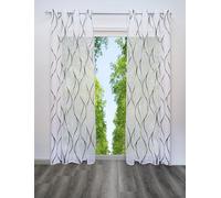 BAILEY JO Rideau avec motif de vagues modernes - Argenté - Impression à chaud - En voile transparent - Pour le salon - 1 pièce (marron avec œillets, l x H 140 x 145 cm)