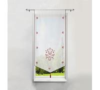 BAILEY JO Rideau Voilage Brise-bise en Polyester Broderie Fleurs Vin Rouge LxH/60x120CM avec Pompon Rideaux Courts Décoration de Fenêtre Chambre/Salle de Bain/Café/Cuisine