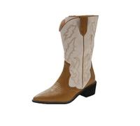 Bailey Xingqi Bottes Cowboy Femme Mi-Mollet - Broderies, Bout Pointu, Talon Bloc pour Concerts & Festivals d'Automne Braun Taille 41