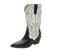 Bailey Xingqi Bottes Cowboy Femme Mi-Mollet - Broderies, Bout Pointu, Talon Bloc pour Concerts & Festivals d'Automne Schwarz Taille 37