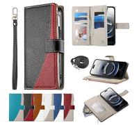 BAILI Coque Portefeuille en Cuir pour Motorola Moto E20/E30/E40 avec dragonne, béquille, Porte-Cartes, Étui à Fermeture éclair pour Motorola Moto E20/E30/E40-Noir