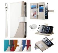 BAILI Coque Portefeuille en Cuir pour Nothing Phone 1 avec dragonne, béquille, Porte-Cartes, Étui à Fermeture éclair pour Nothing Phone 1-Blanc