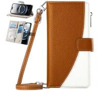 BAILI Coque Portefeuille en Cuir pour Realme C30 avec dragonne, béquille, Porte-Cartes, Étui à Fermeture éclair pour Realme C30-Marron