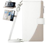 BAILI Coque Portefeuille en Cuir pour Realme C30 avec dragonne, béquille, Porte-Cartes, Étui à Fermeture éclair pour Realme C30-Blanc