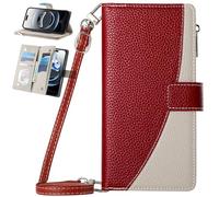 BAILI Coque Portefeuille en Cuir pour Redmi 10 Prime avec dragonne, béquille, Porte-Cartes, Étui à Fermeture éclair pour Redmi 10 Prime-Rouge