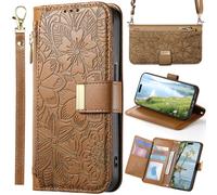 BAILI Étui à Fleurs pour 1+15T/OnePlus 15T, Couverture magnétique avec bandoulière, Sac à Main à Poche zippée pour 1+15T/OnePlus 15T-Marron