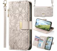 BAILI Étui à Fleurs pour 1+15T/OnePlus 15T, Couverture magnétique avec bandoulière, Sac à Main à Poche zippée pour 1+15T/OnePlus 15T-Gris