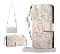 BAILI Étui à Fleurs pour Realme C61/Realme C63, Couverture magnétique avec bandoulière, Sac à Main à Poche zippée pour Realme C61/Realme C63-Gris